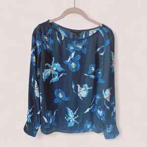 Banana Republic Dark Blue Floral Button Sleeve Blouse Size XS